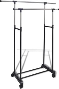 vidaXL Suport haine reglabil cu 4 roți și 2 bare