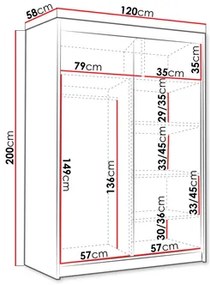 Dulap de haine cu uși culisante Varentona IV 120 (Negru + Alb + auriu) . 1105761