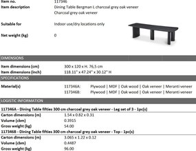 Masa design LUX Bergman L Charcoal grey, 300x120cm
