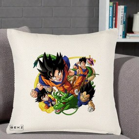 Perna Personalizata Dragon Ball Goku si Shenron Actiune, 40x40 cm, Crem Reliefat, Husa Detasabila, Perna Inclusa, BEKZ®