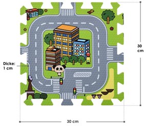 Covor de joacă sub formă de puzzle din 9 piese - strada