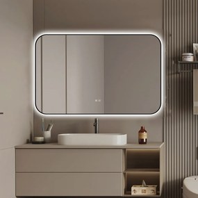 🪞 Oglindă LED cu Touch și Funcție Dezaburire – Ramă Negru, 110x70 cm, Model J187-11070 Smack