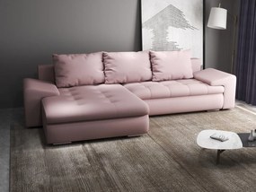 Colțar extensibil dumonde cu ladă de depozitare si sezut confortabil din spuma high-density, Leonardo Enjoy Roz 260x185 cm