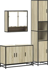 vidaXL Set mobilier de baie, 3 piese, stejar sonoma, lemn prelucrat