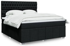 vidaXL Pat box spring cu saltea, negru, 180x200 cm, catifea