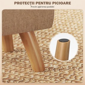 HOMCOM Puf pentru picioare din material cu aspect de in, 27x27x26 cm, cu picioare din lemn de arbore de cauciuc, suportă până la 110 kg, maro | Aosom Romania