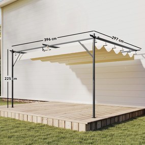 Outsunny Pergolă Montată pe Perete 3x4 m cu Acoperiș Retractabil Glisant, Găuri de Drenaj, Pergolă de Grădină din Poliester și Oțel, pentru Terasă, Grădină, Exterior, UV30+, Crem | Aosom Romania