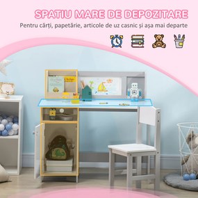 HOMCOM Set Masă și Scaune pentru Copii 5-8 Ani cu Spațiu de Depozitare, Tablă și Scaun, 90x45x85 cm, Roz | Aosom Romania