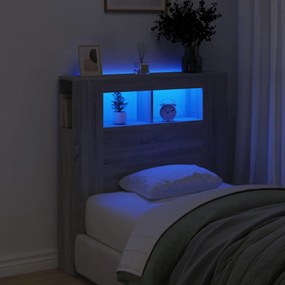 837335 vidaXL Tăblie de pat cu LED, gri sonoma, 100x18,5x103,5 cm, lemn