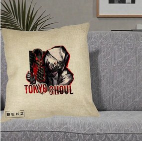 Perna Personalizata Tokyo Ghoul Ken Kaneki Anime, 40x40 cm, Crem, Husa Detasabila, Perna Inclusa, BEKZ®