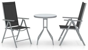 vidaXL Set mobilier bistro, 3 piese, argintiu, aluminiu și textilenă