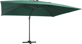 vidaXL Umbrelă în consolă cu LED, stâlp din aluminiu verde 400x300 cm
