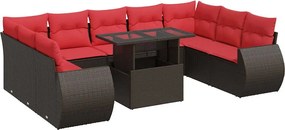 vidaXL Set canapele de grădină cu perne, 10 piese, maro, poliratan