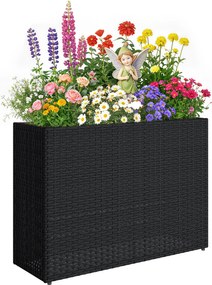 Outsunny Jardinieră înălțată din rășină împletită, suport flori cu vas detașabil și picioare reglabile, cadru din oțel, negru | Aosom Romania