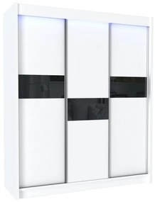 Expedo Dulap cu uși glisante ADRIANA + Amortizor, 180x216x61, alb/sticlă neagră