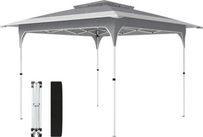 Outsunny Pavilion Pliabil 3.5x3.5 m Pop Up, Montare Ușoară cu Buton Central, Pavilion de Grădină Reglabil pe Înălțime cu Acoperiș Dublu, Geantă de Transport, UV50+, pentru Exterior, Gri Închis | Aosom Romania