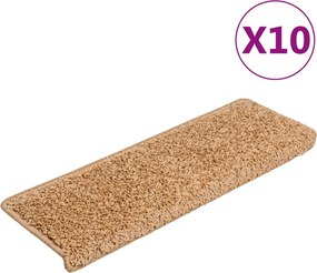 vidaXL Covorașe pentru scări, 10 buc., 65x21x4 cm, bej, cu margini dreptunghiulare