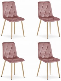 Set 4 Scaune Bucatarie/Dining Fido Picioare Finisaj Lemn, Catifea Roz
