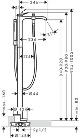 Baterie cada cu montaj pe pardoseala, Hansgrohe Vivenis, crom, 75445000