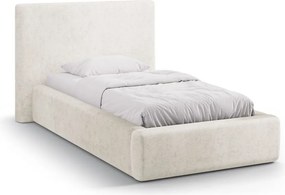 Pat crem tapițat cu spațiu de depozitare cu somieră 90x200 cm Amy – Micadoni