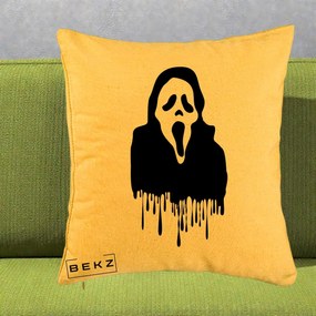 Perna Personalizata Halloween Ghostface Scream Picurand, 40x40 cm, Galben, Husa Detasabila, Perna Inclusa, BEKZ®