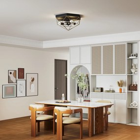 HOMCOM Lampă de Tavan Stil Industrial Geometrică cu 3 Suporturi E27 pentru Becuri LED, Negru și Auriu | Aosom Romania