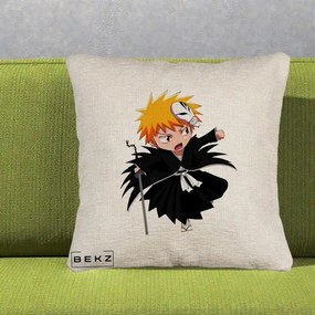 Perna Personalizata Bleach Ichigo Chibi cu Masca, 40x40 cm, Bej Canapea, Husa Detasabila, Perna Inclusa, BEKZ®