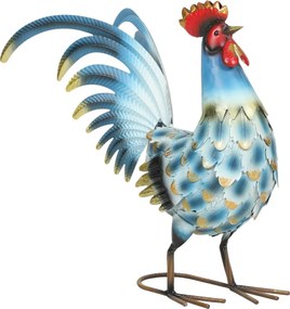 Outsunny Statuetă de cocoș pentru grădină, figură metalică, sculptură de cocoș în picioare 41 cm cu ancore de pământ, Multicolor | Aosom Romania
