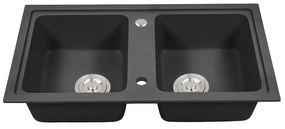 Chiuvetă pătrată Tia cu două cuve din granit, neagră