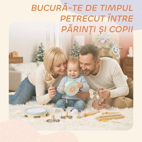 AIYAPLAY Instrumente Muzicale pentru Copii, Jucării Muzicale Montessori din Lemn pentru Copii 3+, Set de Percuție cu Tamburină și Maracas, Cadou pentru Fete și Băieți | Aosom Romania