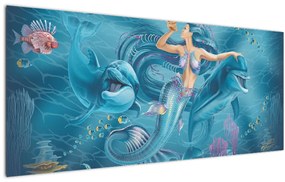 Tablou - Sirenă cu delfini (120x50 cm)