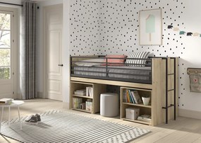 Pat copii SAM în finisaj de stejar (90 x 200 cm) include 2 biblioteci.