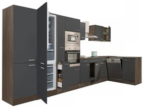 Mobilă de bucătărie de colț Yorki 430, corp din stejar Yorki, față antracit satinat, frigider sub blat