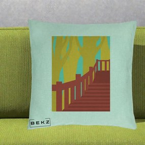 Perna Decorativa Scari Toamna Peisaj Grafic, 40x40 cm, Verde Menta, Husa Detasabila, Perna Inclusa, BEKZ®