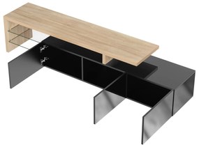 Mobilă TV modernă de design, Negru+Culoare naturală | Aosom Romania
