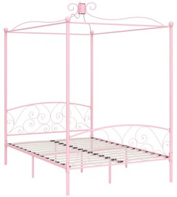 284489 vidaXL Cadru de pat cu baldachin, roz, 140 x 200 cm, metal