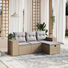 vidaXL Set canapele de grădină, 4 piese, cu perne, mix bej, poliratan