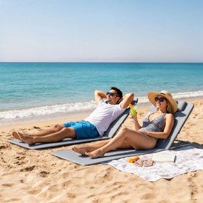 Outsunny Set de 2 Saltele cu Spătar Rabatabil, Suport pentru Cap și Geantă de Transport 134x48x33-43 cm Gri | Aosom Romania