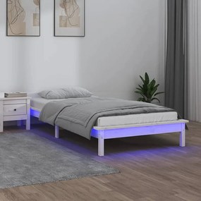820632 vidaXL Cadru de pat cu LED mic single 2FT6, alb, 75x190 cm, lemn masiv