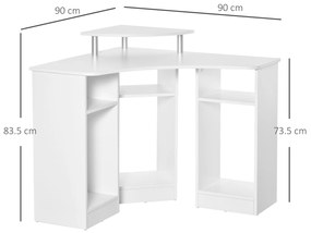 HOMCOM Birou Unghiular cu 3 Secțiuni, Spațiu de Lucru pentru Acasă sau Birou, Raft pentru Monitor, Lemn, Alb, Design Modern | Aosom Romania