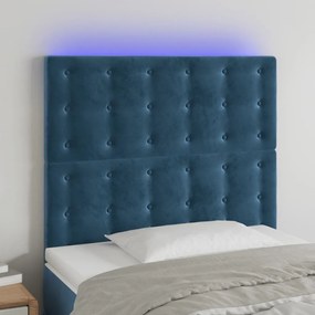 3122898 vidaXL Tăblie de pat cu LED Albastru închis 90x5x118/128 cm catifea