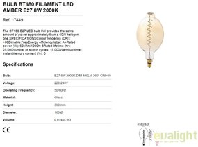 BEC filament LED dimabil decorativ 8W E27 BT180 2000K lumina calda AMBER 17449