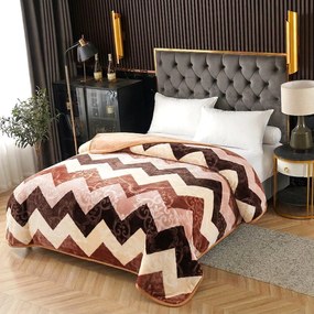 Pătură Cocolino gofrată 3D, maro cu zigzag, 200x240 cm, 2,2 kg, PGU210