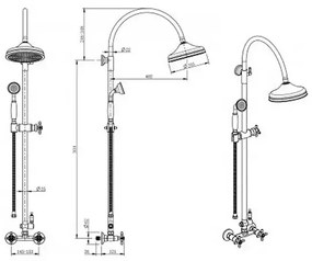 Coloana de dus cu baterie dubla comanda bronz periat FDesign Lacrima