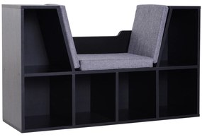 HOMCOM Bibliotecă cu Banc 2 în 1 Design Contemporan 6 Compartimente 3 Perne Incluse 102L x 30l x 61H cm Negru Gri | Aosom Romania