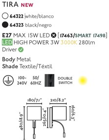 Aplica perete cu reader LED design modern TIRA alba