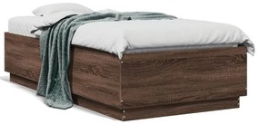3209673 vidaXL Cadru de pat cu LED stejar maro 75x190 cm lemn prelucrat