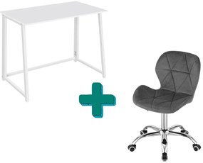 Set pentru birou – birou pliabil ZARIMO 80×40 cm alb + scaun de birou AVOLA VELVET gri