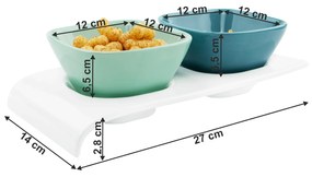 Set de 2 boluri pe tavă, alb / albastru / turcoaz, ERBA