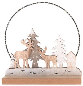 Decorație de Crăciun din lemn cu lumină LED Deerforest, 16 x 16 x 6 cm